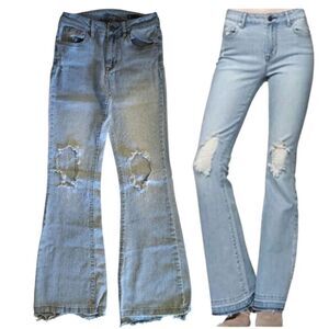 House Of Harlow 1960 Light Wash High Rise Distressed Torn Flare Jeans SZ 27